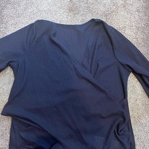 Navy hem waffle knit long sleeve tee